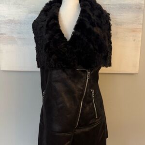 C&C California Black Teddy Vest with Faux Fur Collar & faux leather